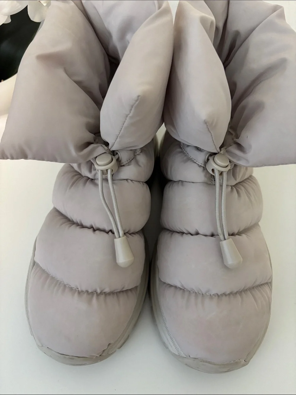 H&M Puffer Ankle Booties in Taupe - Women's Winter Slip-On Boots